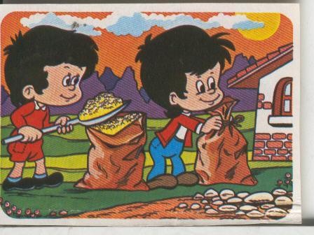 Cromos: Juego de refranes numero 77: No diguis blat fins que sigui al sac i encara ben lligat