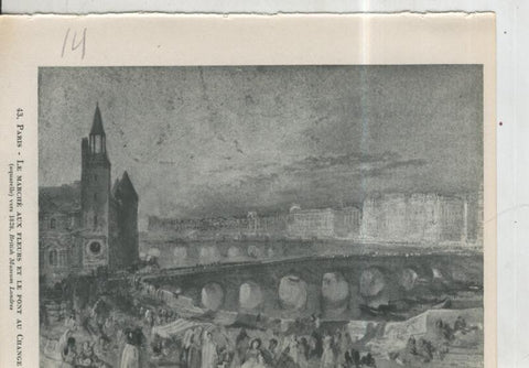 Turner lamina 14: Paris, le marche aux fleurs et le pont au change