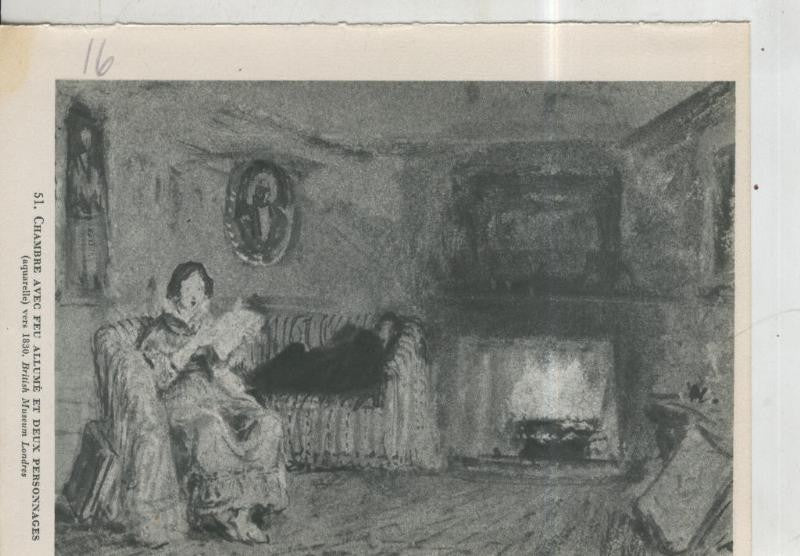Turner lamina 16: Chambre avec feu allume et deux personnages