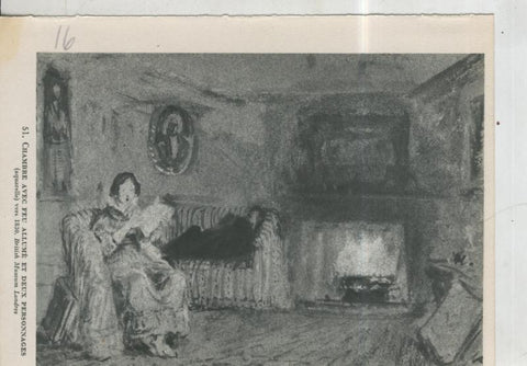 Turner lamina 16: Chambre avec feu allume et deux personnages