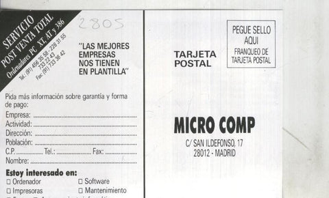 Postal 002805: Tandon 386 propaganda comercial