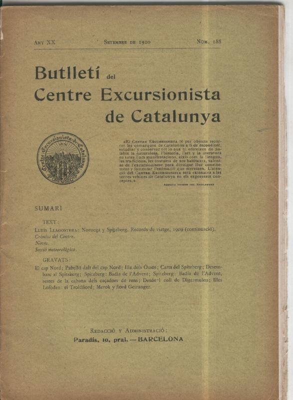 Butlleti del centre excursionista de Catalunya numero 188 septiembre 1910