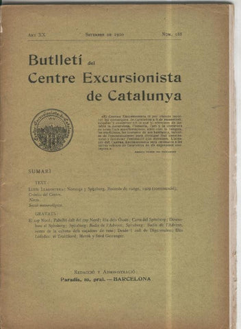 Butlleti del centre excursionista de Catalunya numero 188 septiembre 1910