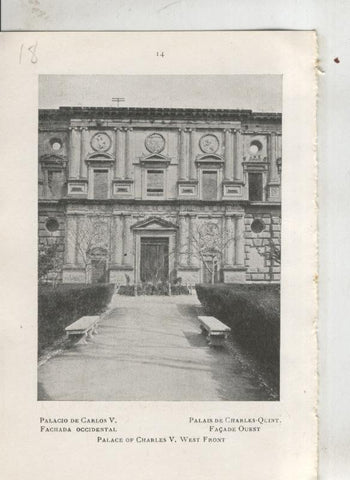 Alhambra: lamina 18: Fachada occidental del palacio de Carlos V