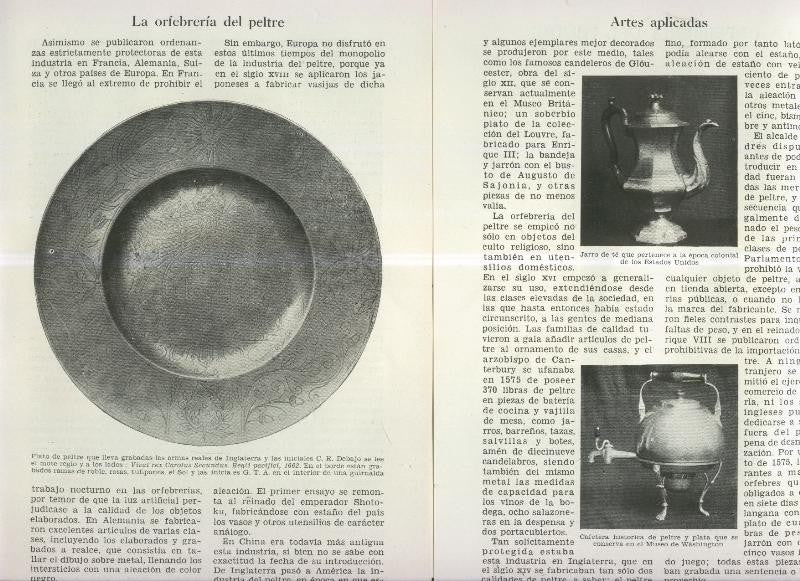 La orfebreria del Peltre y Reproducciones microscopicas en vidrio