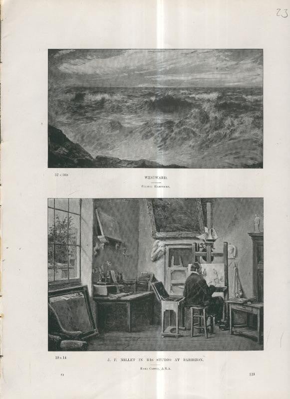 Lamina 023: Westward por George Harcourt y J.F.Millet in his studio at barbizon por Eyre Crowe