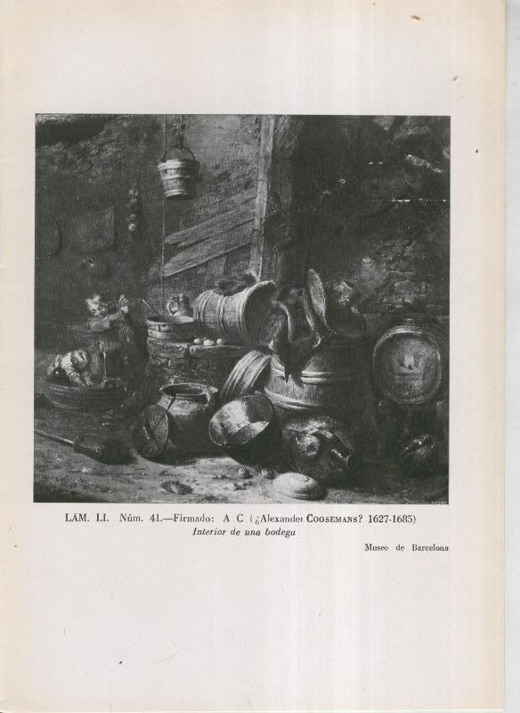 La coleccion Cambo, lamina 51: Alexander Coosemans ?: Interior de una bodega