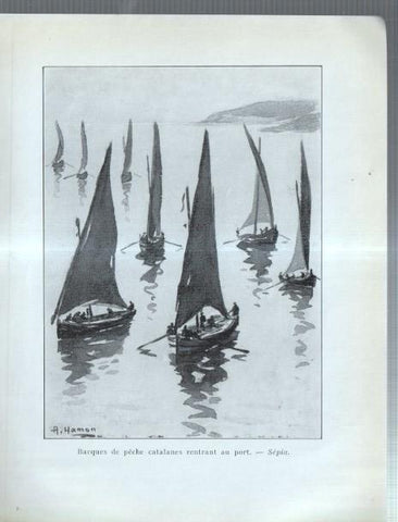 Adrien Hamon: lamina 02: Barques de peche catalanes rentrant au port
