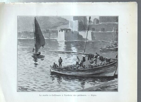 Adrien Hamon: lamina 15: Le matin a Collioure a l´arrivee des pecheurs