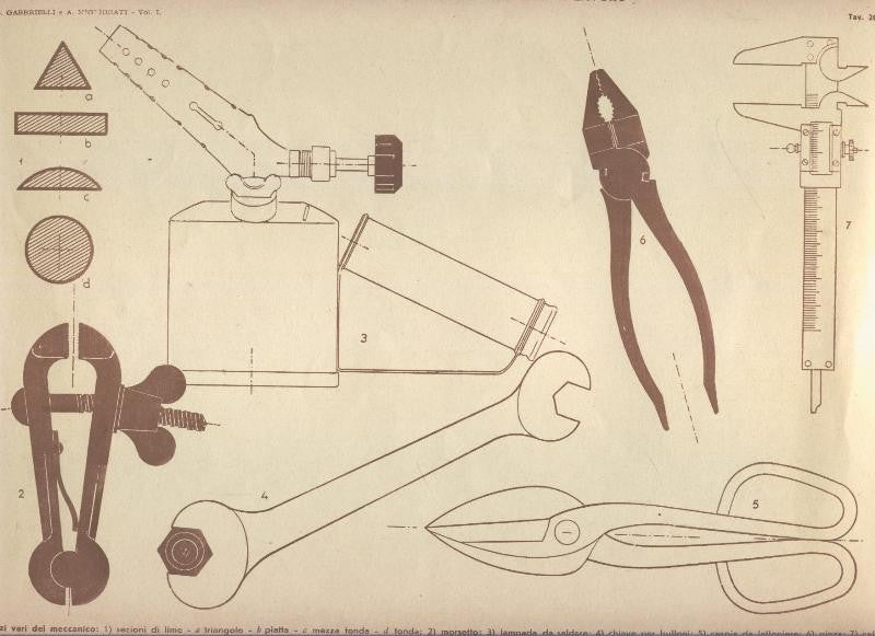 Lamina 20: Disegni dal vero dei piu semplici strumenti di lavoro
