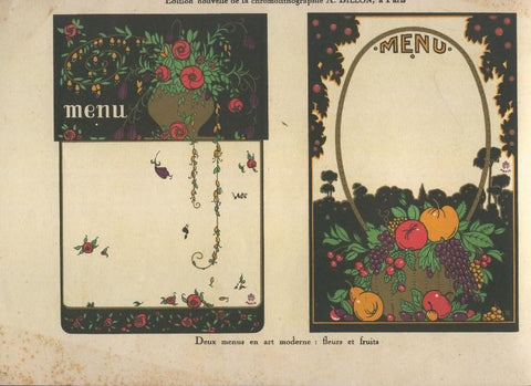 Lamina Decorativa Deux menus en art moderne: fleurs et fruits