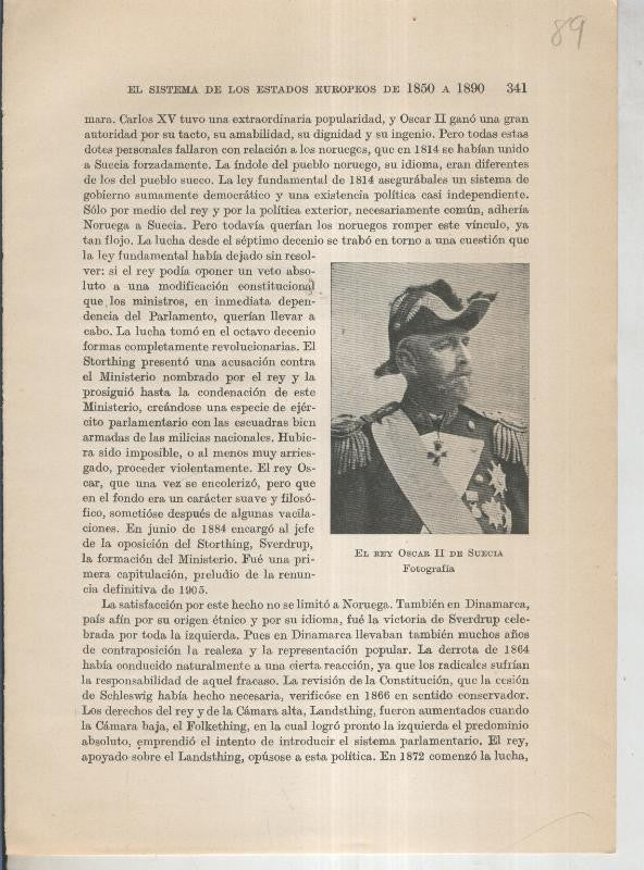Liberalismo y Nacionalismo 1848-1890: Lamina numerada 89: Fotografia de El Rey Oscar II de Suecia