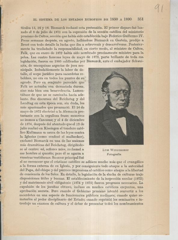 Liberalismo y Nacionalismo 1848-1890: Lamina numerada 91: Fotografia de Luis Windthorst