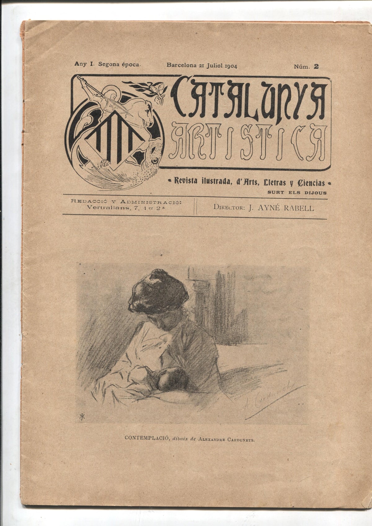Catalunya Artistica segona epoca numero 02: Contemplacio, dibuix de Alexandre Cardunets