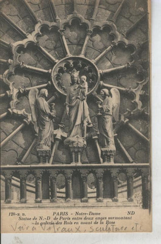Postal 010840: Estatua de Ntra Sra de Paris en Notre Dame, Paris