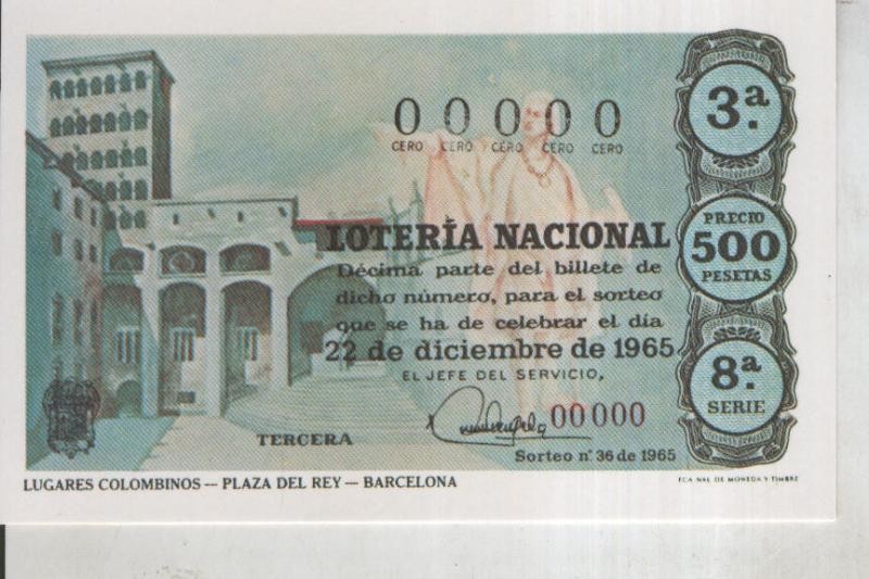 Postal 011076: Loteria Nacional: serie Hispanidad: Plaza del Rey en Barcelona