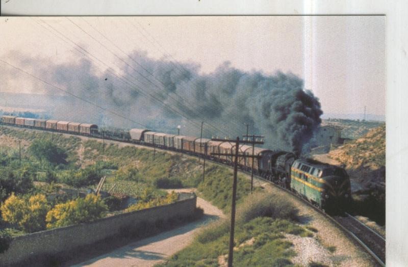 Postal 011227: Doble traccion diesel-vapor tren mercanica linea Mora La nova-Zaragoza