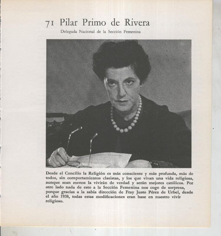Ficha 071: Pilar Primo de Rivera: Delegada Nacional de la seccion femenina