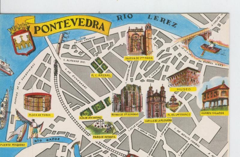 Postal 006630 : Plano ciudad y monumentos de Pontevedra