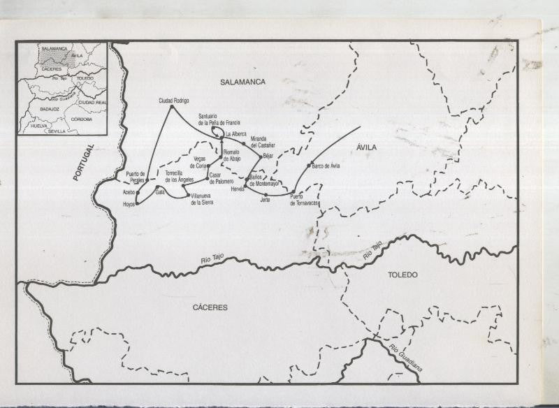 Viaje por Extremadura: Plano Ruta Barco de Avila a La Alberca pasando por Hoyos