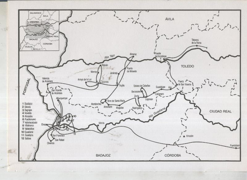 Viaje por Extremadura: Plano ruta Talavera de la Reina a Olivenza  