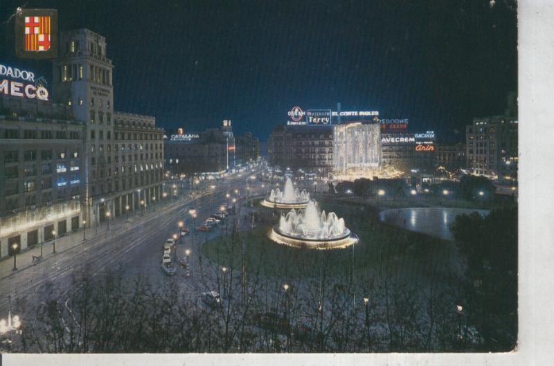 Postal 011354: Vista nocturna de la plaza cataluña de Barcelona