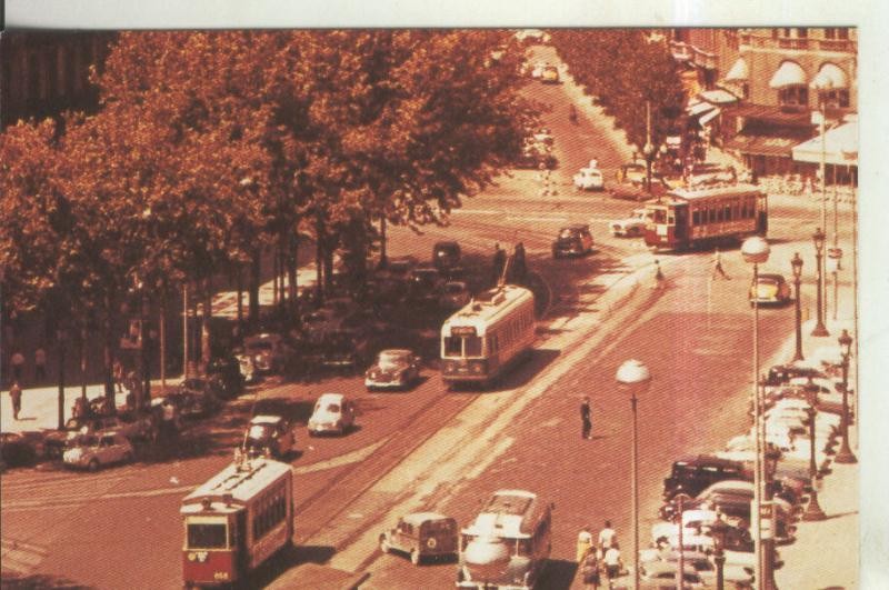 Postal 011415: Tranvias de Barcelona en la plaza de cataluña en 1961