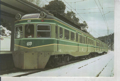 Postal 011874: Unidad electrica numero 413 con quitanieves en las Planas, barcelona en 1986