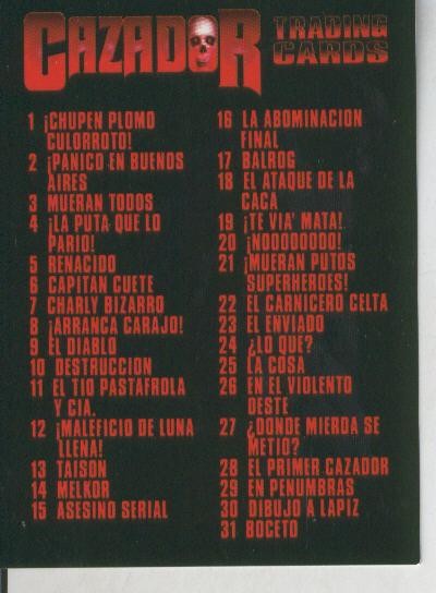 Trading Cards: Cazador : carta listado general 