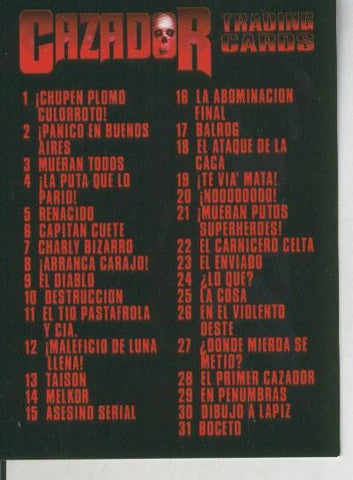 Trading Cards: Cazador : carta listado general 