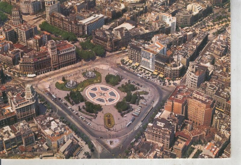 Postal 011981: Vista aera de la plaza cataluña en Barcelona