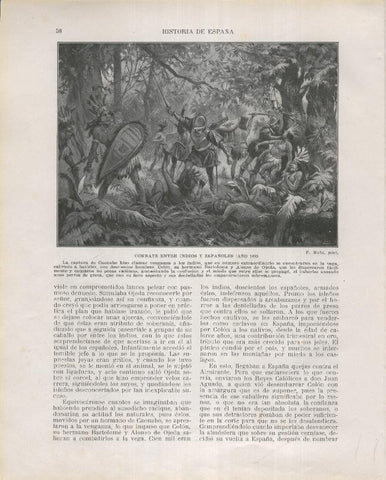 Historia de España lamina 083: Combate entre indios y españoles (1495)
