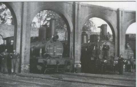 Postal 012195: Locomotora de Vapor, deposito Pamplona, año 1944