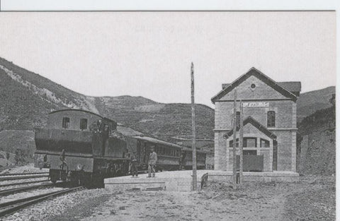 Postal 012291: Locomotora Vapor 242T con tren viajero en Planolas, año 1928