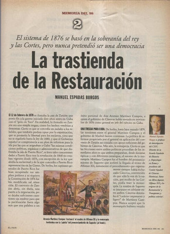 Memoria del 98 fasciculo 02: la trastienda de la restauracion por Manuel Espadas Burgos