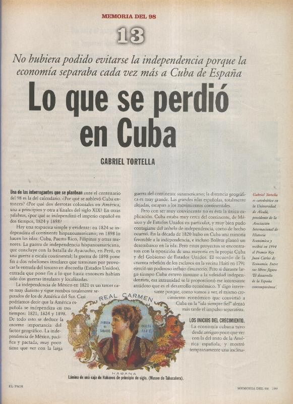 Memoria del 98 fasciculo 13: Lo que se perdio en Cuba por Gabriel Tortella