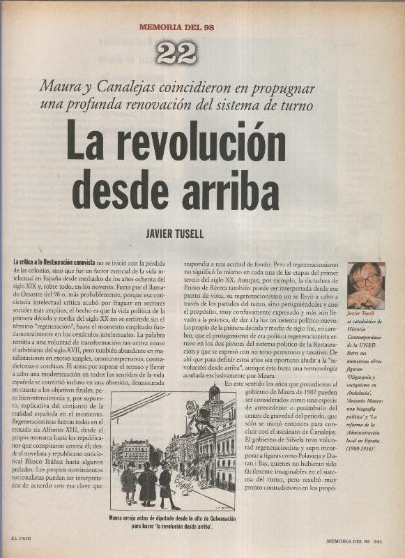Memoria del 98 fasciculo 22: La revolucion desde arriba por Javier Tusell