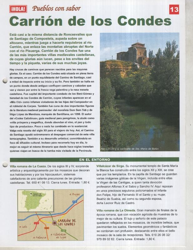 Guia HOLA de pueblos con sabor, ficha 13: Carrion de los Condes