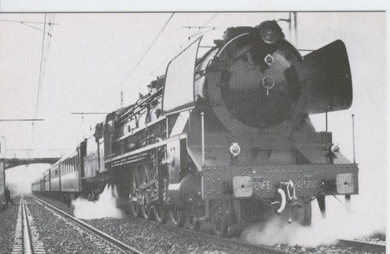 Postal 012522: Locomotora de vapor 242-2001 arrastrando tren de viajeros