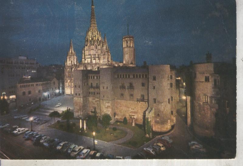 Postal 012739: Vista nocturna de la catedral de Barcelona