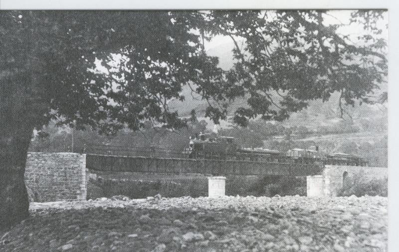 Postal 012796: Tren obrero en el Puente de Rabanal sobre rio Sil, año 1919
