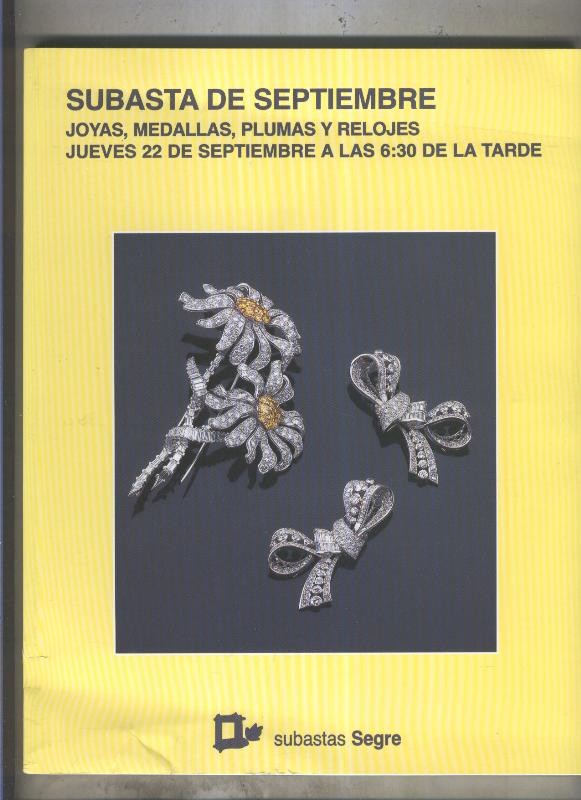 Subastas Segre: septiembre 2011, joyas, medallas, plumas y relojes
