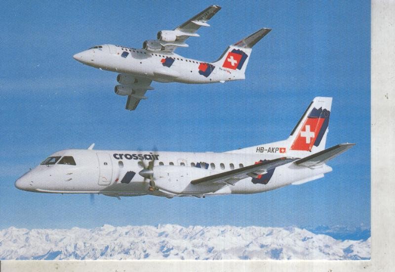 Postal 013435: Crossair Avro RJ 85 Jumbolino y Saab 340  Cityliner