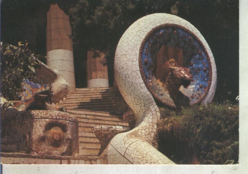 Postal 013540: Escalinata entrada Parque Guell en Barcelona