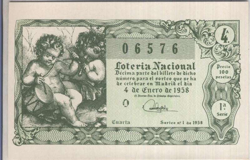 Postal 013677: Decimo loteria nacional de. 4.1.1958