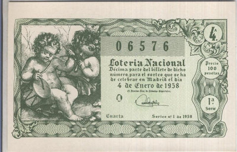 Postal 013677: Decimo loteria nacional de. 4.1.1958