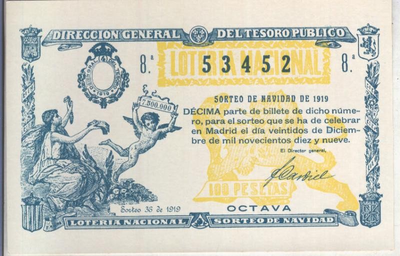 Postal 013682: Primer premio de la loteria nacional del 22.12.1919