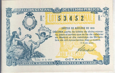 Postal 013682: Primer premio de la loteria nacional del 22.12.1919