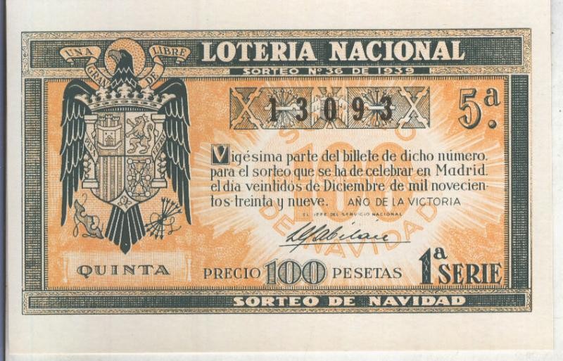 Postal 013683: Primer premio de la loteria nacional del 22.12.1939