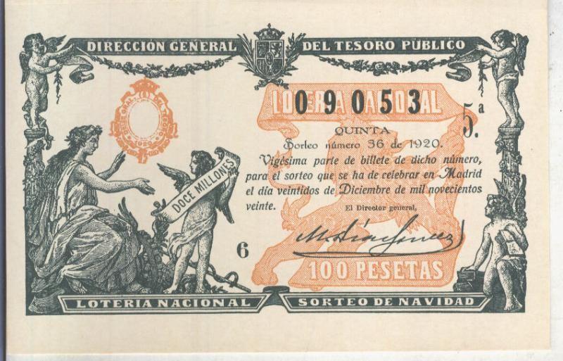 Postal 013687: Primer premio de la loteria nacional del 22.12.1920